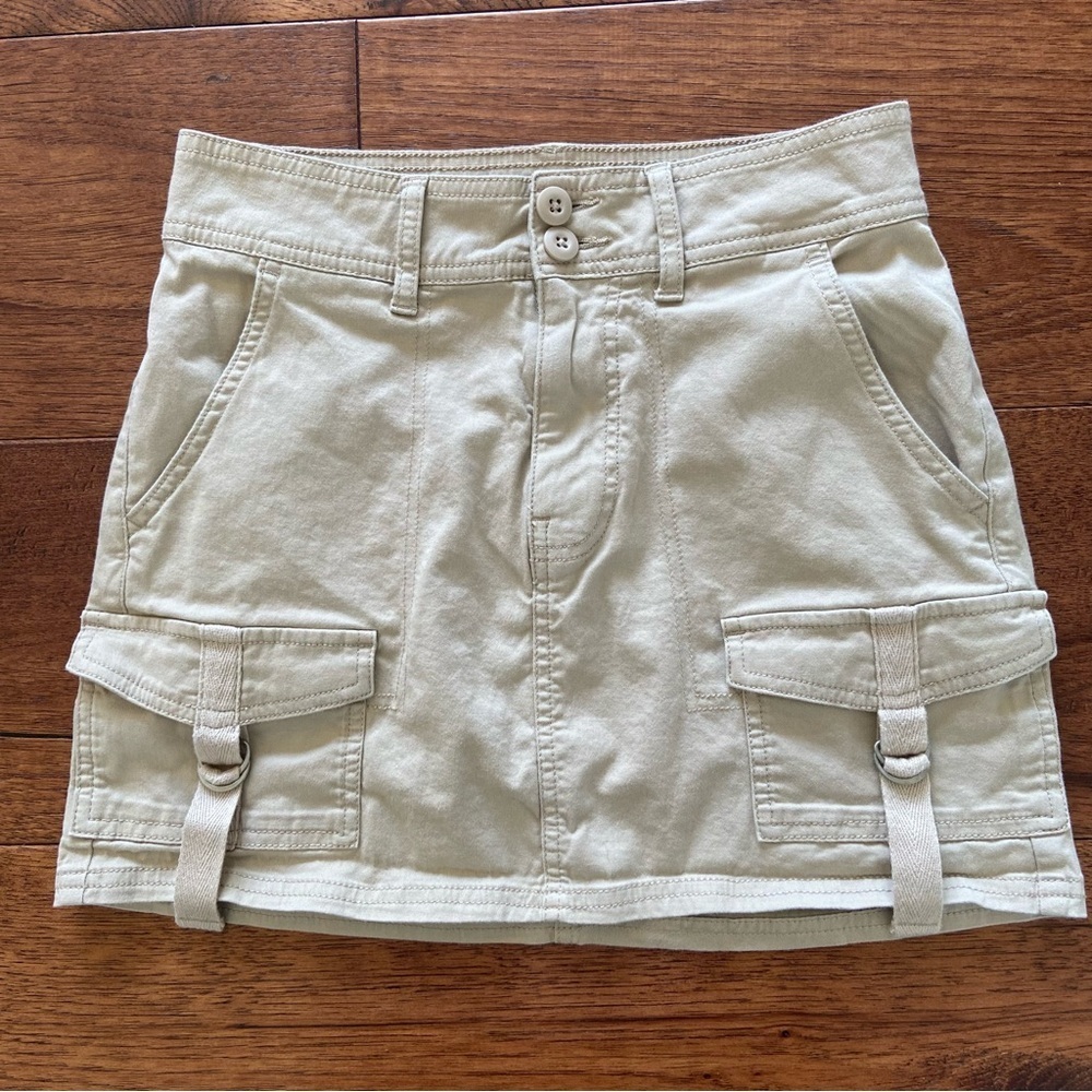 Beige Cargo Mini Skirt